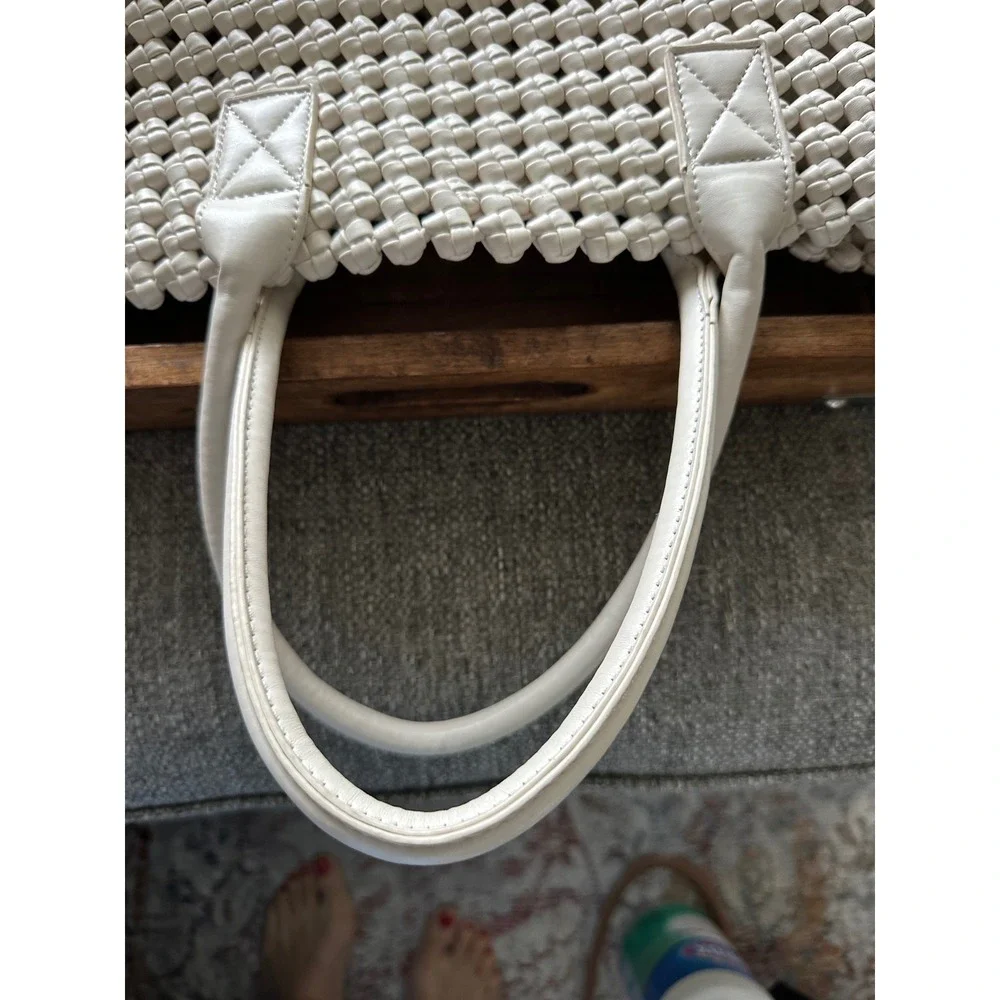 Sincerely Jules Woven Lattice Tote Bag Cream Off White Shoulder Bag with pouch